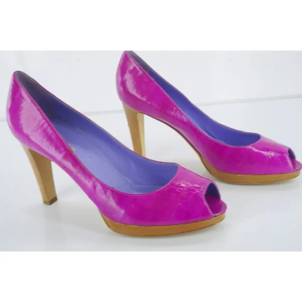 Sergio Rossi Pink Eel Skin Peep Toe Pump Size 40 10 NEW